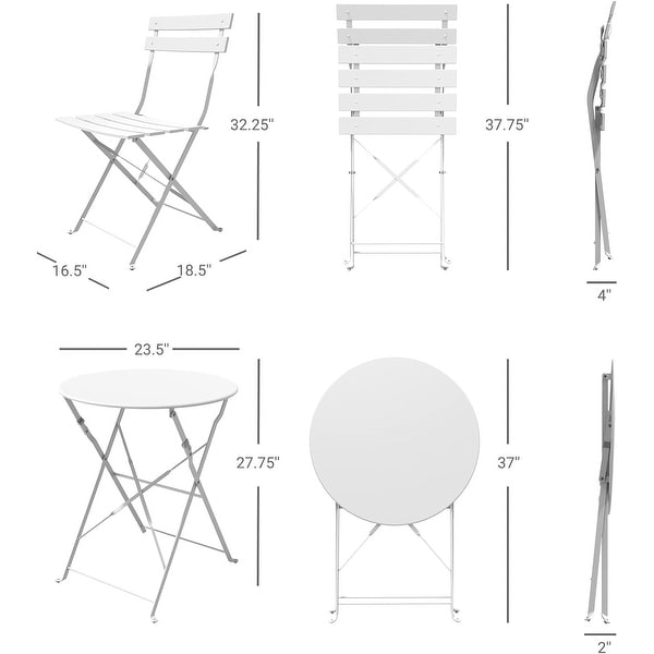 3Piece Bistro Set Folding Outdoor Furniture Sets with Premium Steel Frame Portable Design for Bistro and Balcony