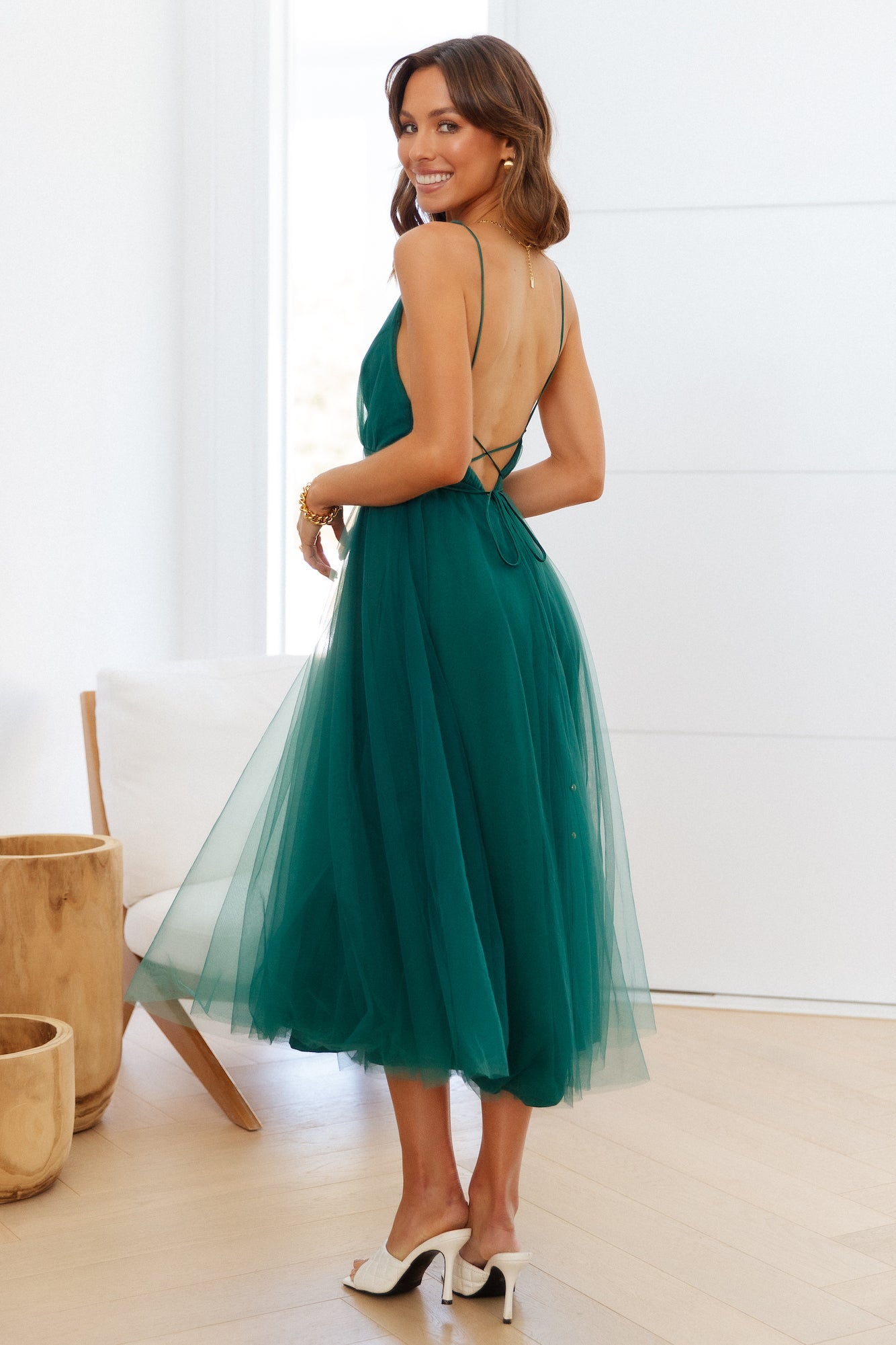 Summer Cinderella Midi Dress Forest Green