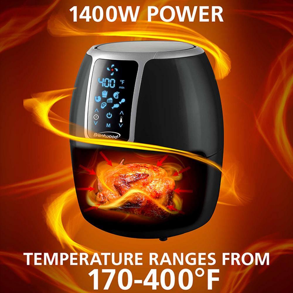 Brentwood Small 1400Watt 4 qt Black Electric Digital Air Fryer with Temperature Control