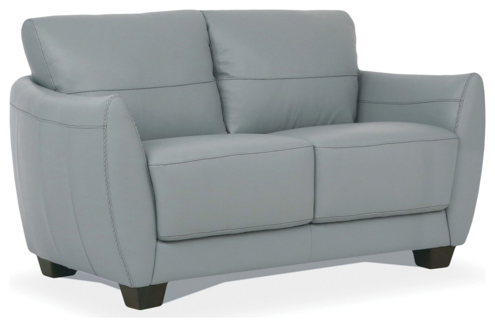 Leather Upholstered Loveseat With Tapered Block Feet And Flared Arms  Gray   Contemporary   Loveseats   by VirVentures  Houzz