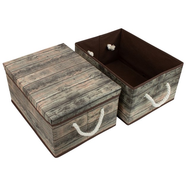 Sorbus Rustic Wood Pattern Storage Box Set brown 2 pack