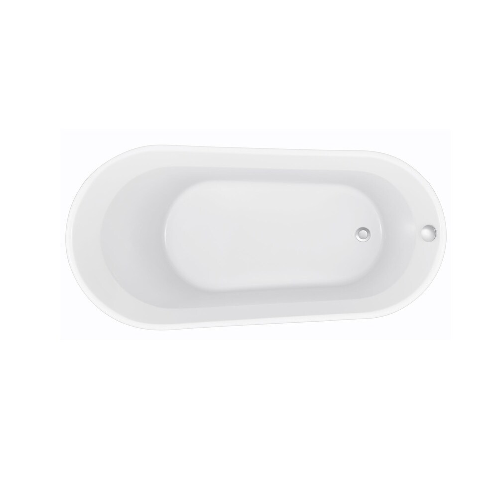 69 Inch Acrylic Freestanding Soaking Bathtub in White with Overflow and Drain