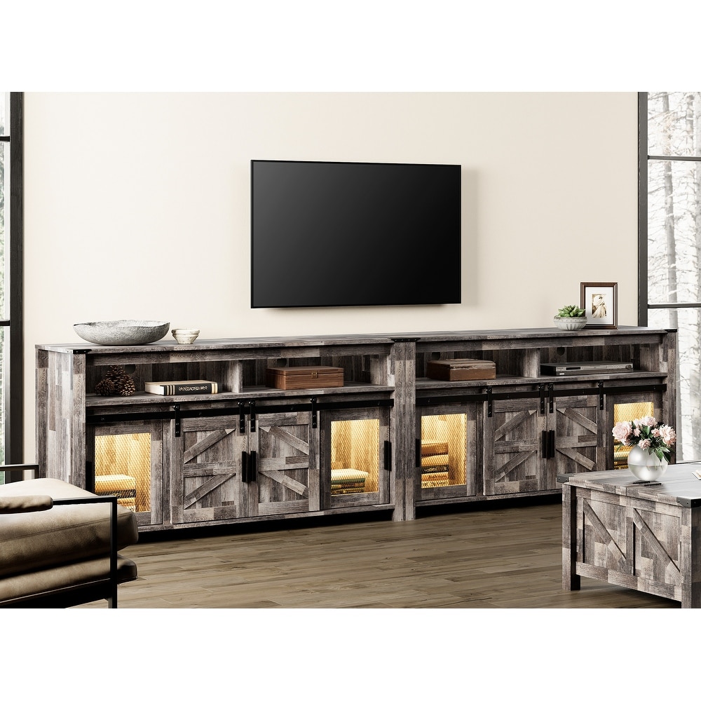LED Farmhouse Entertainment Center with Mesh and Barn Doors  31\