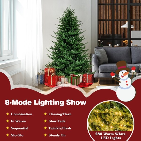 Prelit Christmas Tree with 280 Warm White LED Lights and 8 Lighting Modes