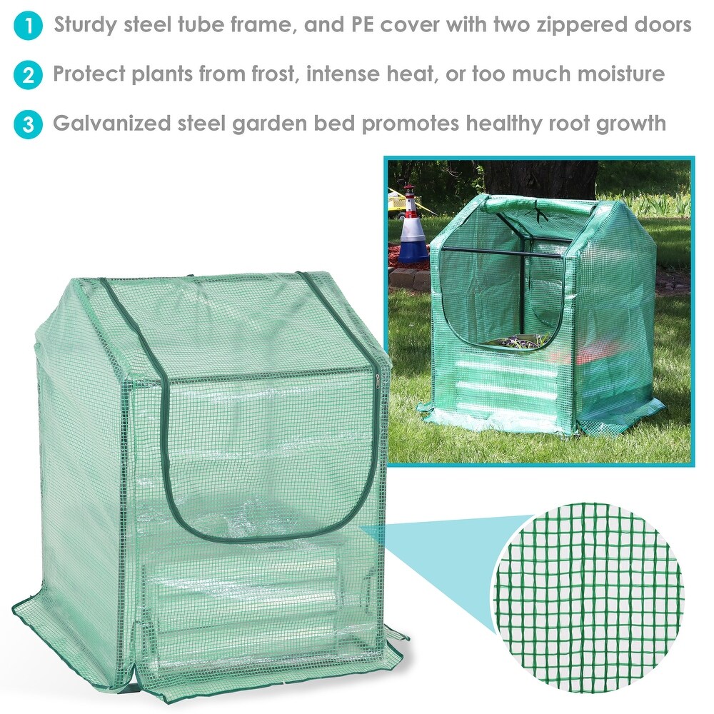 Sunnydaze Steel Raised Garden Bed and PE Greenhouse Kit   Green