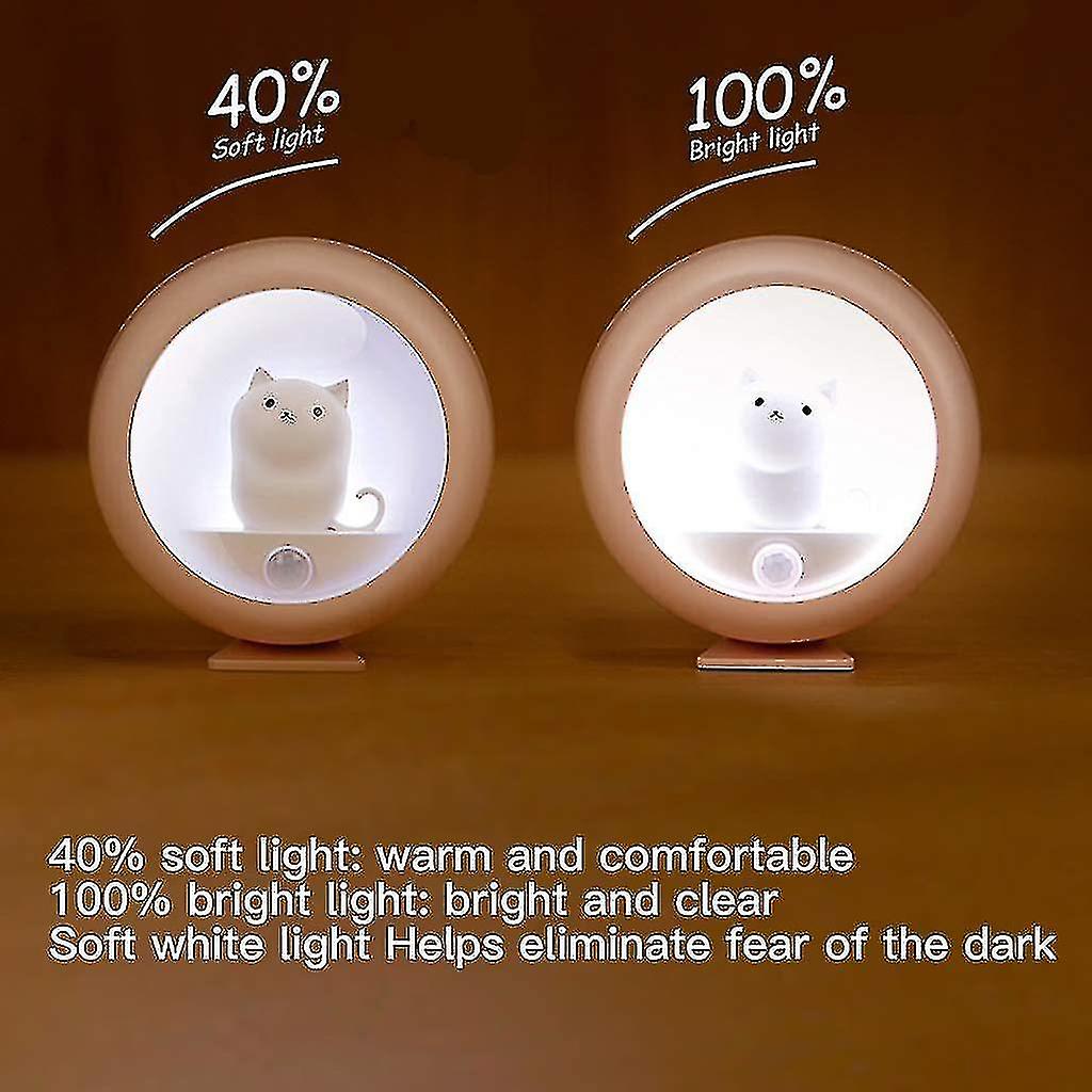 With Motion Detector， Magnetic， Usb Charging， Kitten Night Light， Very Energy-saving， (white)