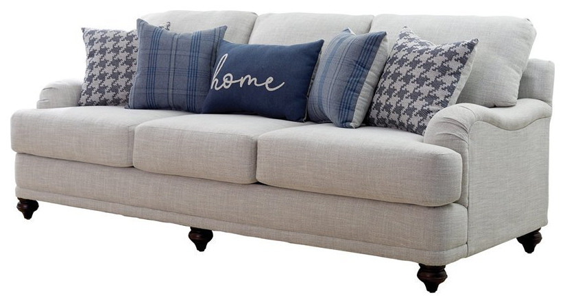 Coaster Transitional Recessed Arms Upholstery Fabric Sofa in Gray   Traditional   Sofas   by Homesquare  Houzz