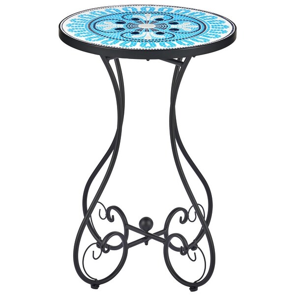 COZ Outdoor Patio Mosaic Ceramic Tile Side Table and Plant Stand