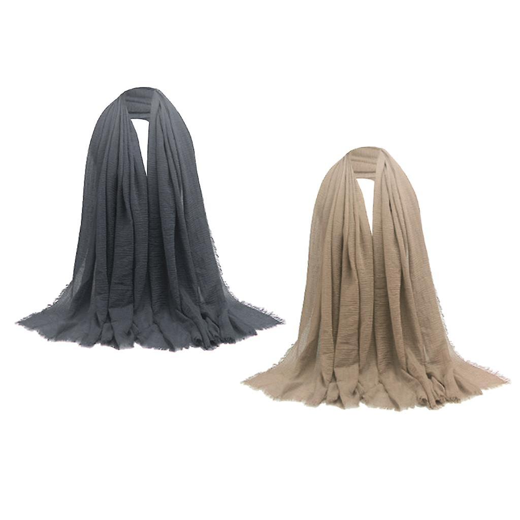 Women Wrinkle Scarf Crinkle Muslim Hijab Scarves Long Wrap Scarf 2packs