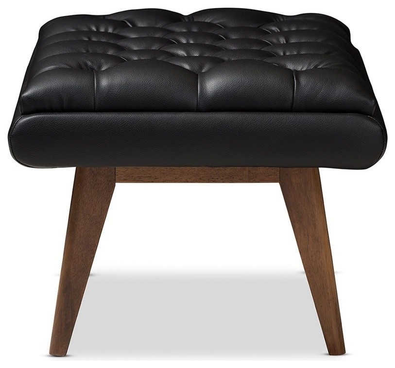 Baxton Studio Annetha Faux Leather Ottoman in Black and Walnut   Midcentury   Footstools And Ottomans   by Homesquare  Houzz