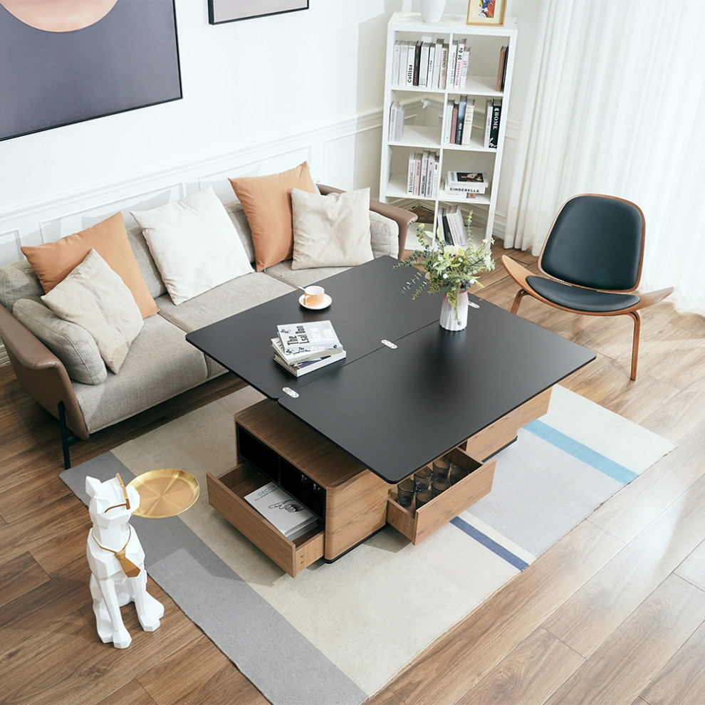 Lift Top Coffee Table Multi Functional Table With 3 Drawers  Walnut/Black   Transitional   Coffee Tables   by Homary International Limited  Houzz