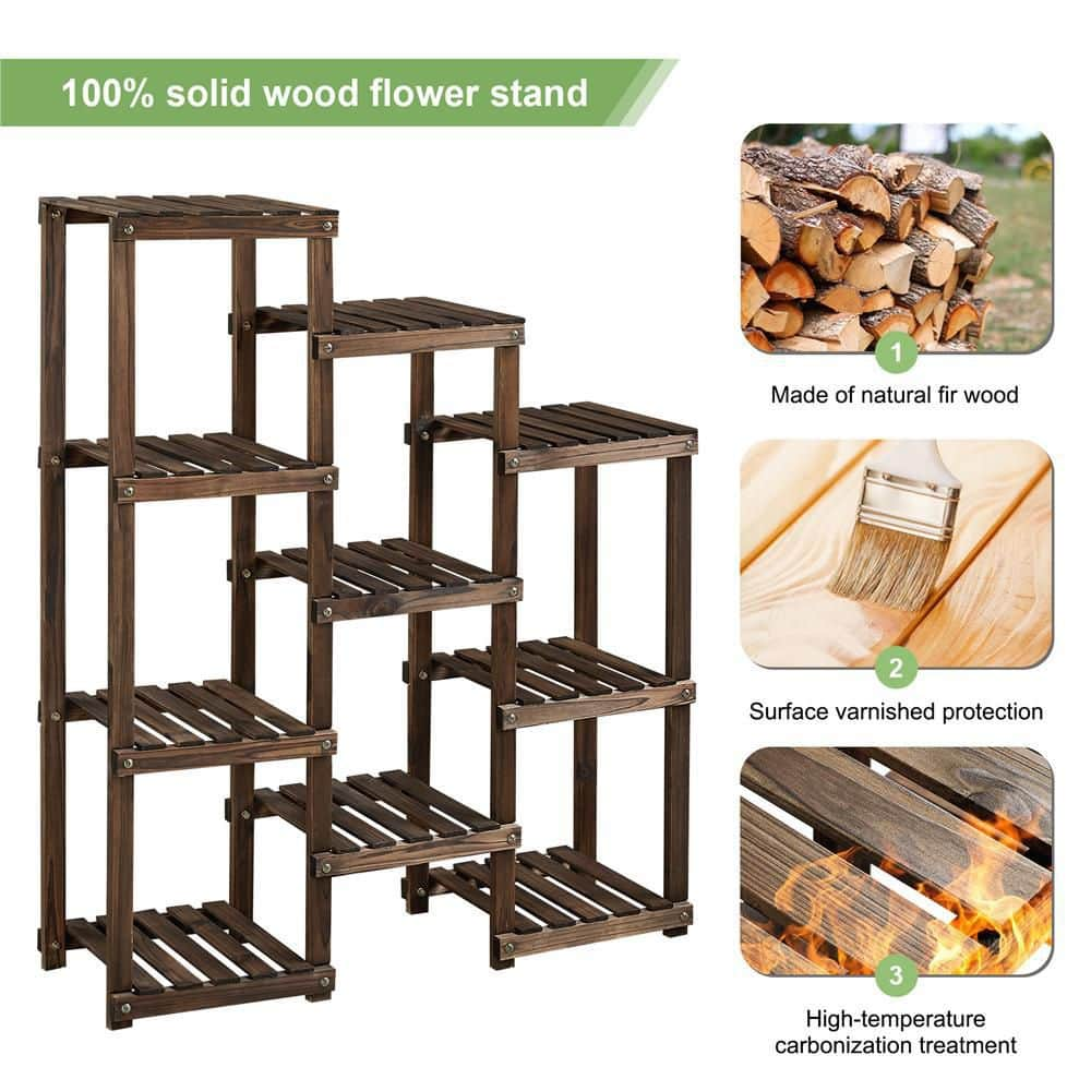 Yaheetech 45 in. Tall Indoor/Outdoor Wooden Flower Plant Stand with 10 Platforms (7 Tier) DYtrxb0001