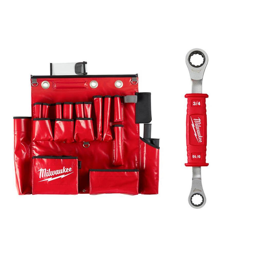 MW Lineman's Aerial Tool Apron with Lineman's 2-In-1 Insulated Ratcheting Box Wrench 48-22-8290-48-22-9211