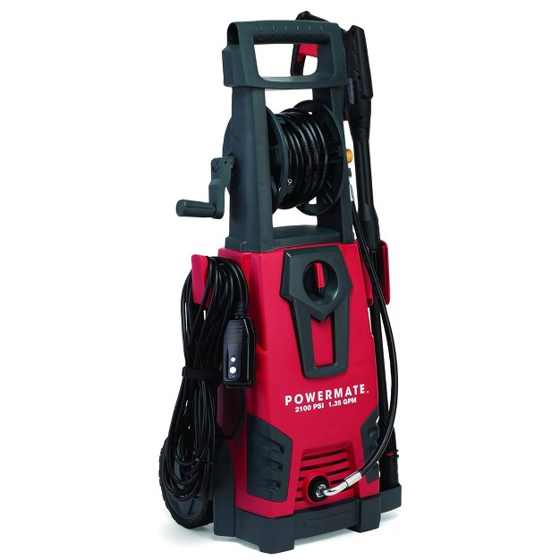 Powermate 2100 Psi 1 3 Gpm Portable Cold Water Electric Pressure Washer With Onboard Storage 20 Foot High Pressure Hose And Auto Stop Switch Red