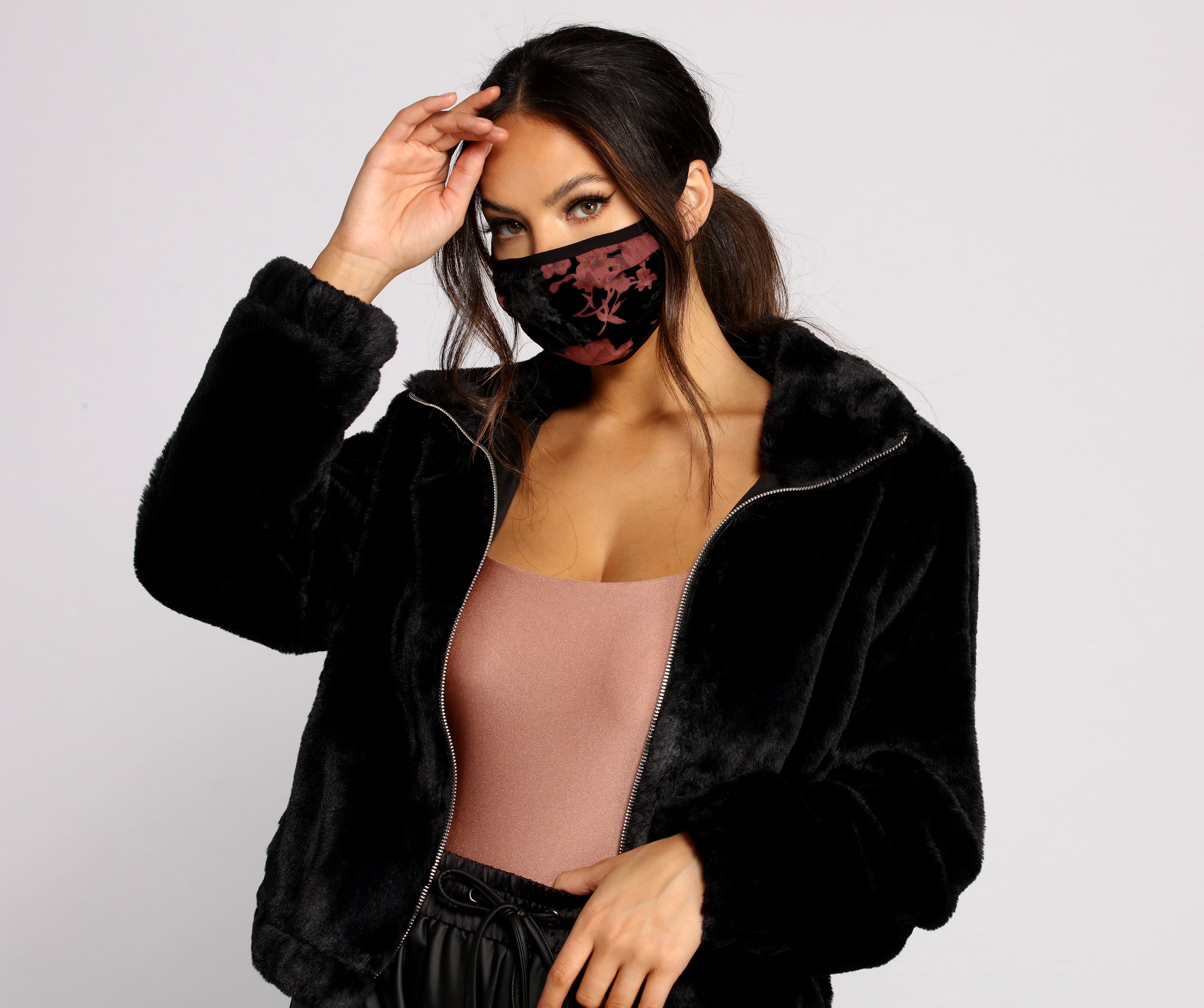 Velvet Floral Face Mask With Earloops