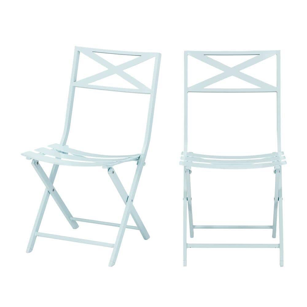 StyleWell Mix and Match Folding Steel Slat Outdoor Bistro Chairs in Sea Breeze (2-Pack) FDS40069A-2PKB