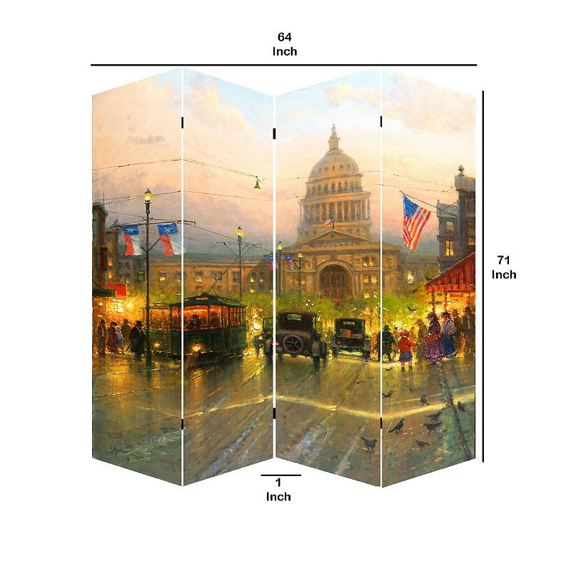 Capitol Hill Street Print Canvas 4 Panel Room Divider ， Multicolor