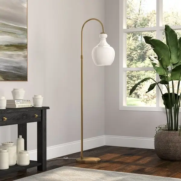 Verona Arc Floor Lamp with White Milk Glass Shade