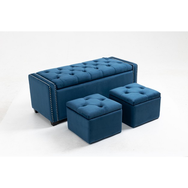 Wide Rectangular Upholstered Flip Top Storage With Cube Ottomans With Tufted Top And Solid Wood Legs maison Boucle