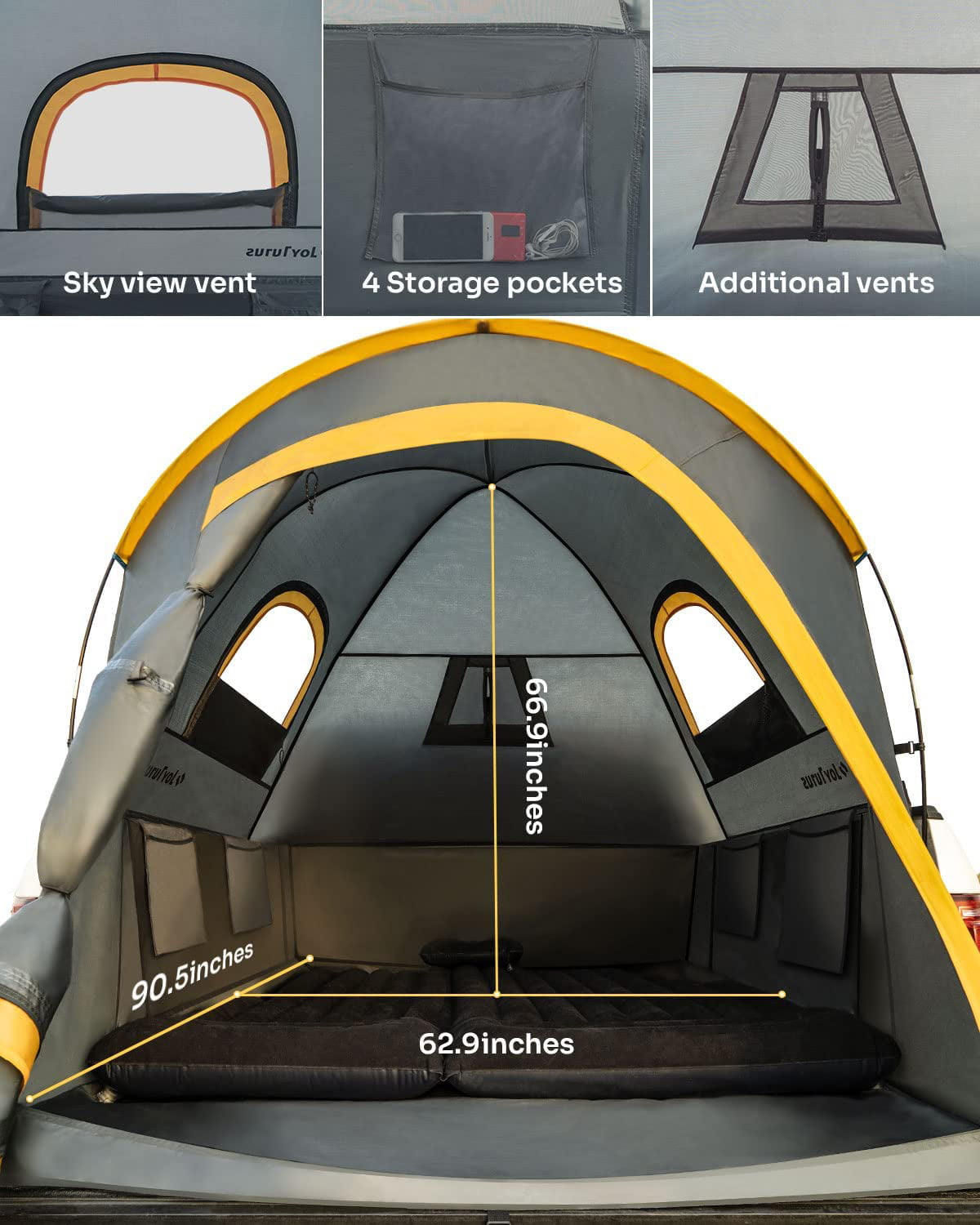 JOYTUTUS Truck Tent 5.5-6in Truck Bed Tent ，Full Size Pickup Tent，Waterproof Truck Camper，2-Person Capacity， Easy To Setup for Camping，Hiking，Fishing，Orange