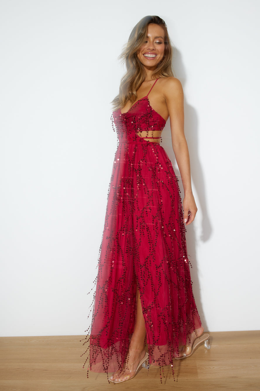 Blooming Season Sequin Maxi Dress Red