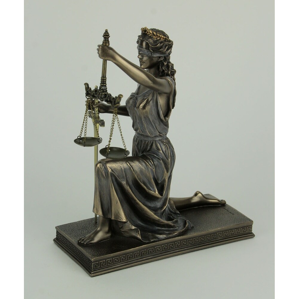 Bronze Lady Justice Holding Balance Scales And Sword Resin Statue   9.5 X 8 X 4 inches