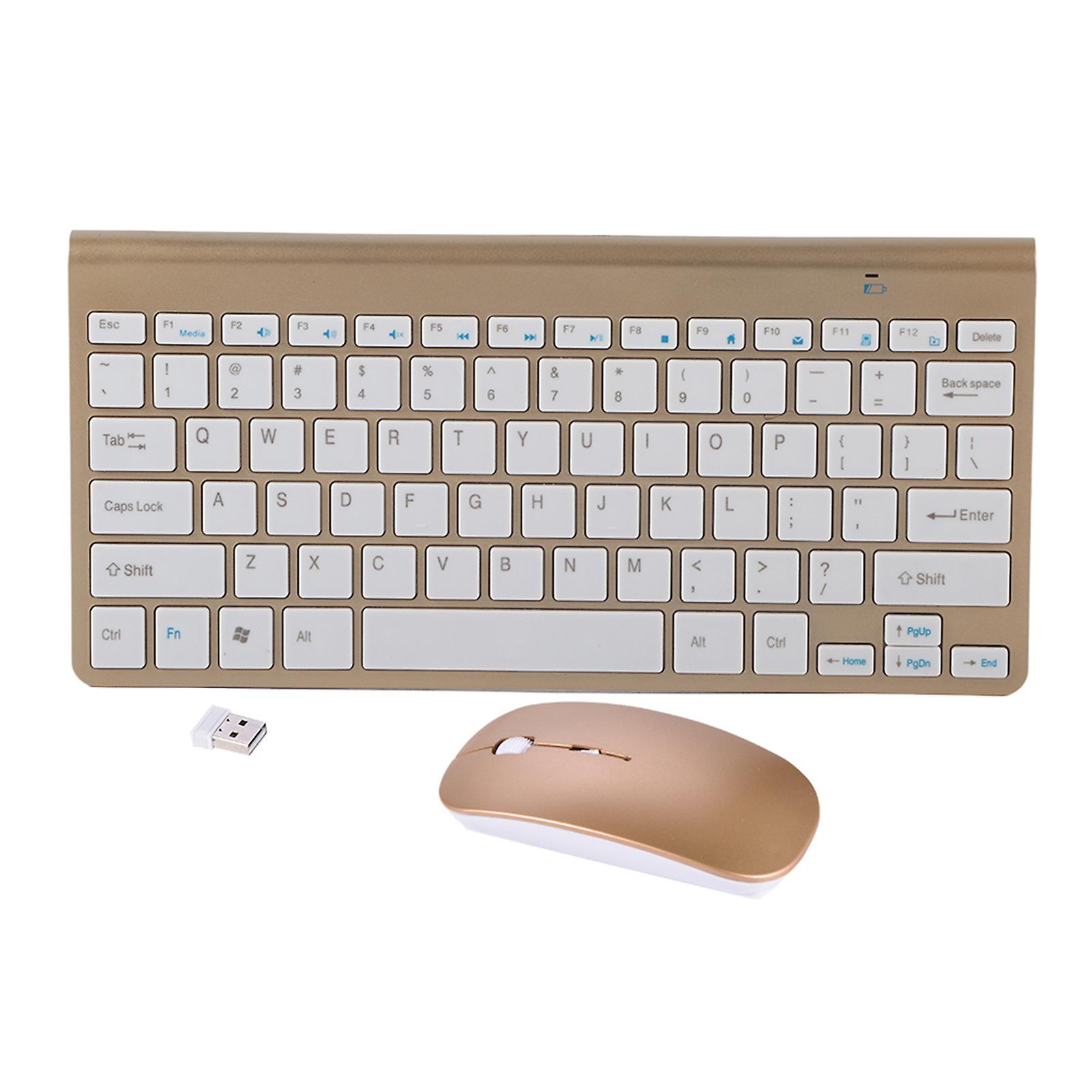 Slim 2.4ghz Wireless Keyboard And Mouse Kit For Desktop Laptop Gold