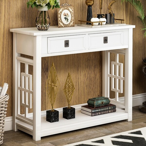 Console Table with Shelf and 2 Drawers， Entryway Accent Sofa Table