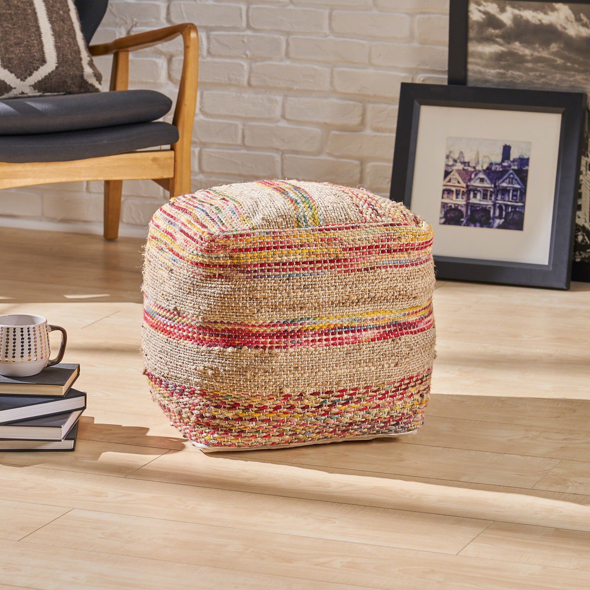 Lola Boho Handcrafted Fabric Cube Pouf