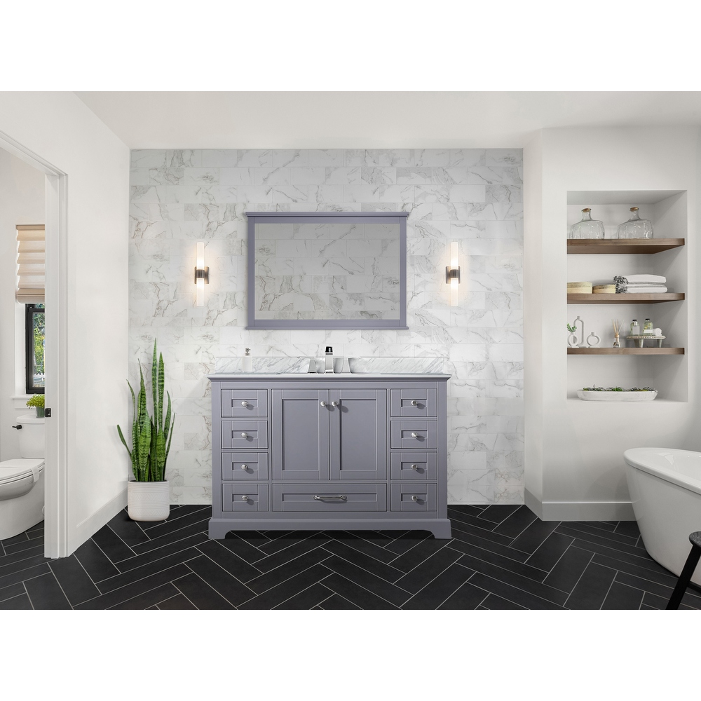 Dukes 48 in. W x 22 in. D Navy Blue Single Bath Vanity  Carrara Marble Top  Faucet Set  and 46 in. Mirror