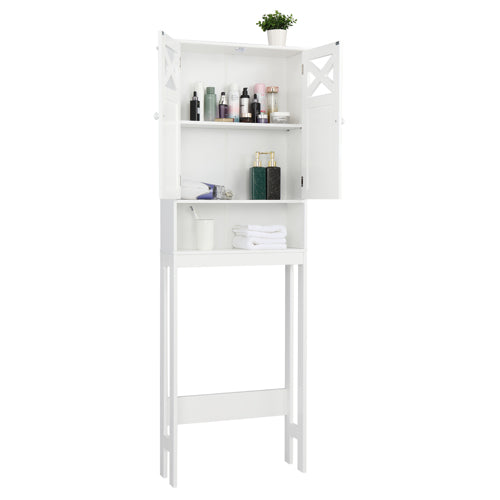 Ktaxon Over the Toilet Bathroom Storage Spacesaver, Freestanding Bathroom Cabinet with Double Doors and Adjustable Shelves, White Finish