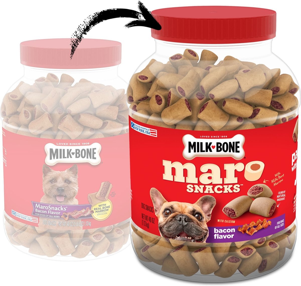 Milk-Bone MaroSnacks Bacon Flavor Dog Treats， 40-oz tub