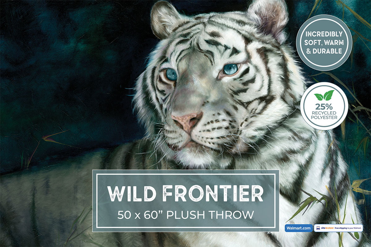 50X60 inch Wilderness Plush White Tiger Heavyweight Throw.