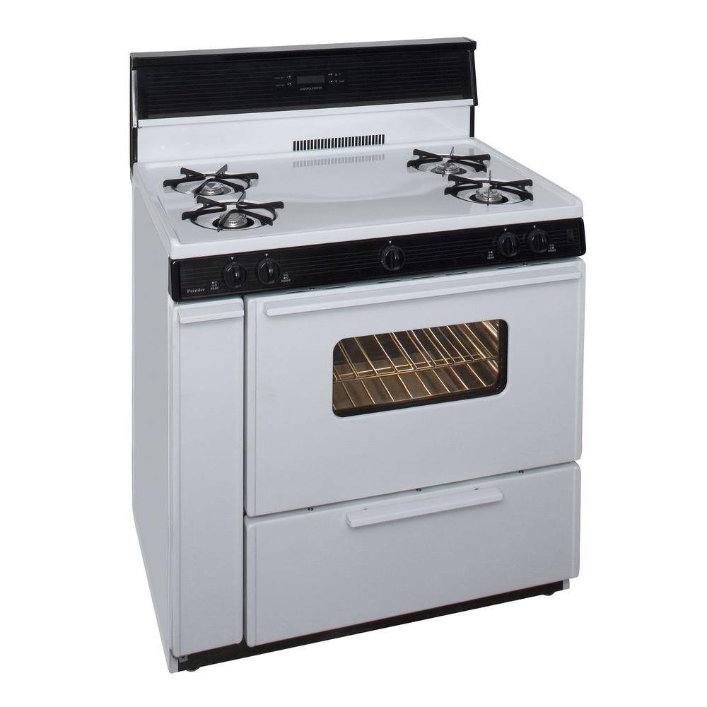 Premier 36 in. 3.91 cu. ft. Freestanding Gas Range in White with Black Trim SLK240WP