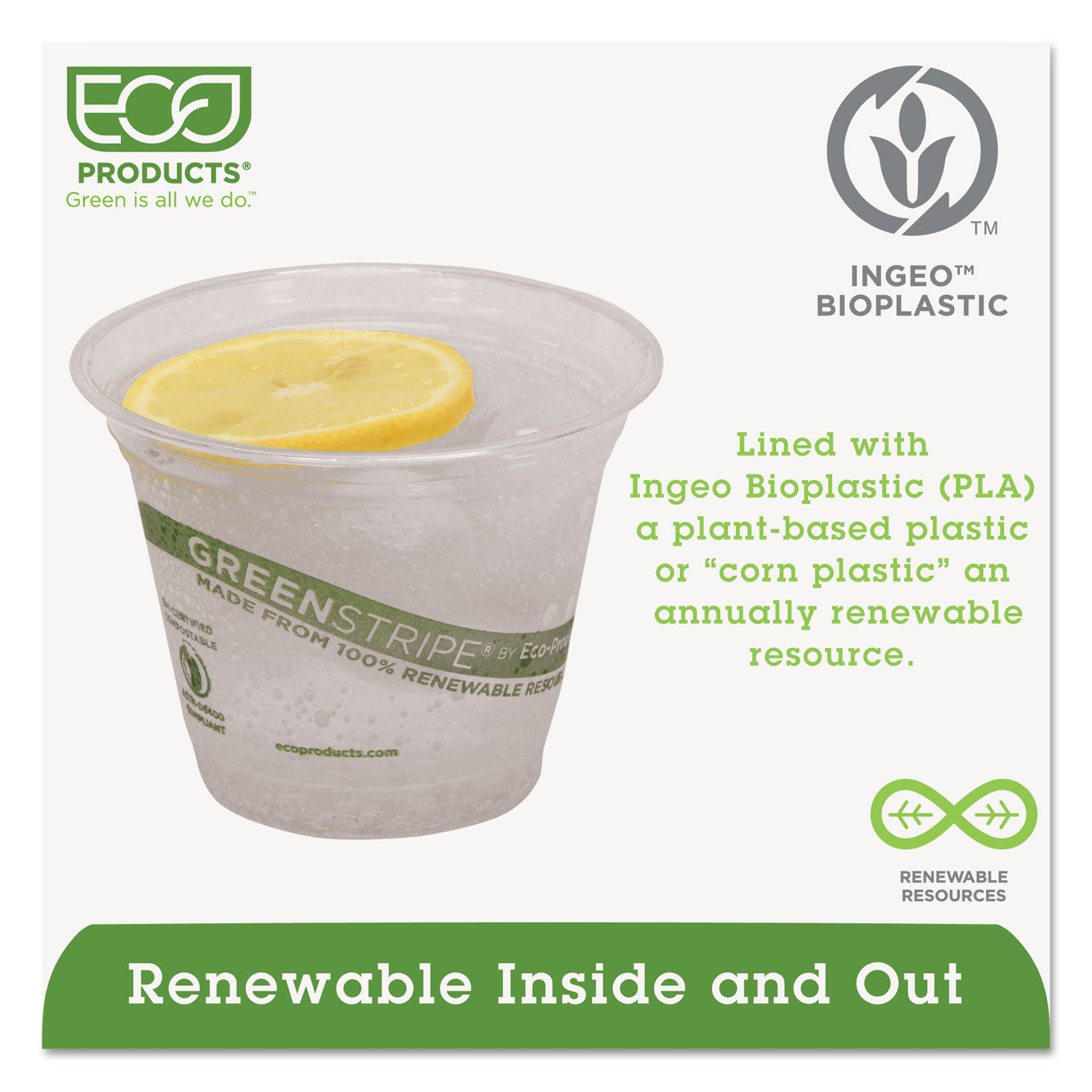 GreenStripe Renewable and Compostable Cold Cups by Eco-Productsandreg; ECOEPCC9SGS