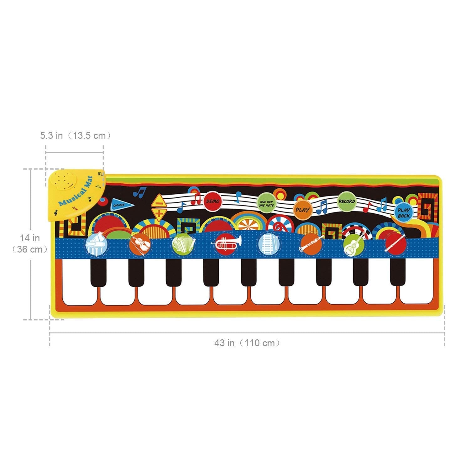 Piano Music Mat， Keyboard Play Mat Music Dance Mat with 19 Keys Piano Mat， 8 Selectable Musical Instruments Build-in Speaker and Recording Function for Kids Girls Boys， 43.3'' x14.2''