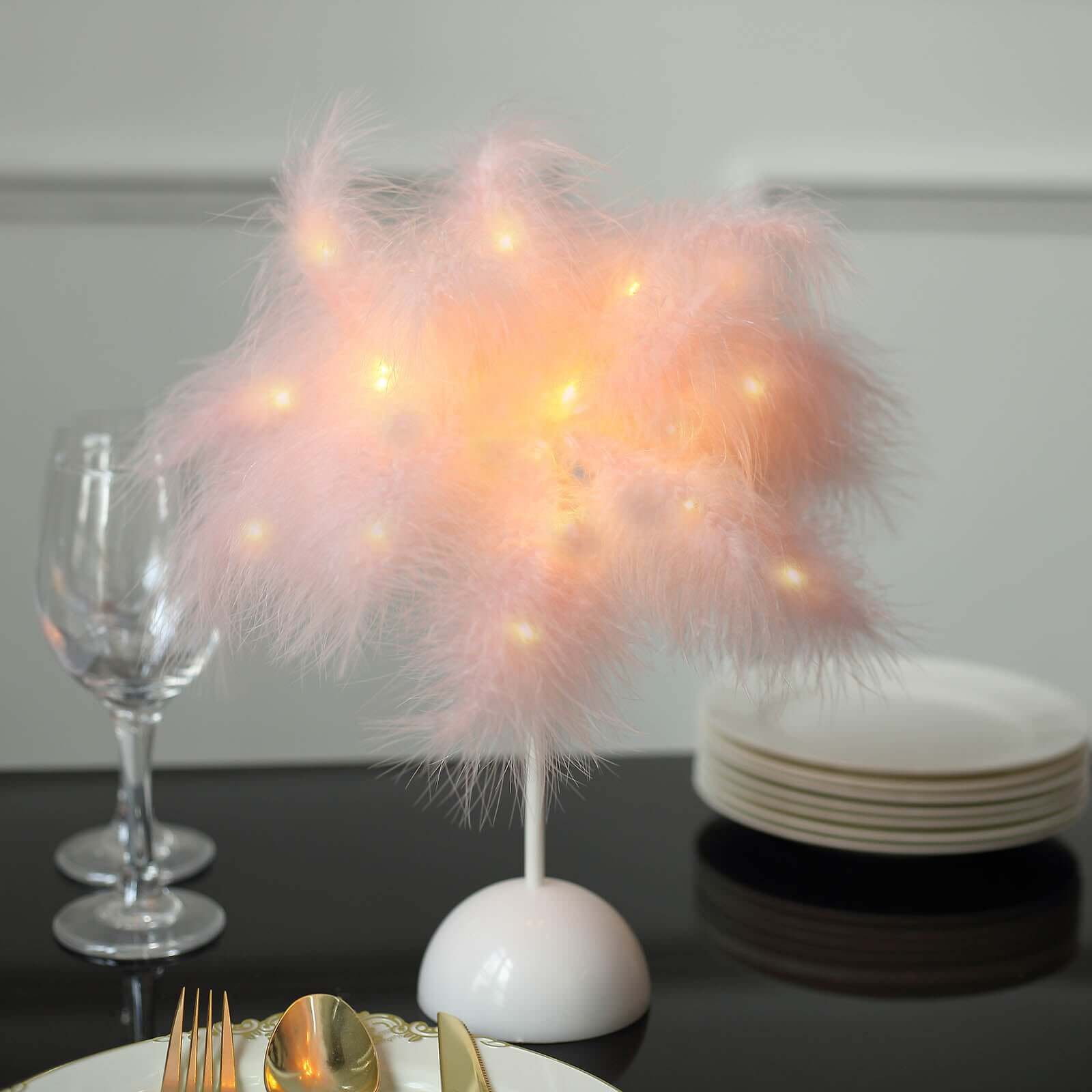 LED Blush Feather Table Lamp Desk Light, Battery Operated Cordless Wedding Centerpiece 15