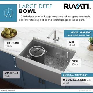 Ruvati 16-Gauge Stainless Steel 33 in. Single Bowl Farmhouse Apron Workstation Kitchen Sink RVH9200