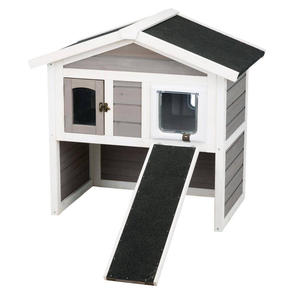 TRIXIE 30.5 in. x 21.5 in. x 29.5 in. Insulated Cat Home in Gray/White 44115