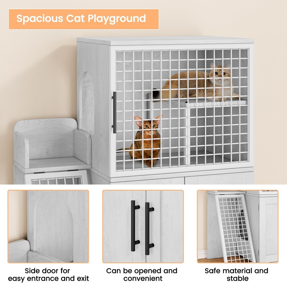 Modern Double Layer Cat Litter Box Enclosure  Hidden Cat Litter Box