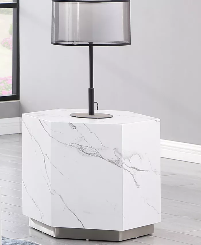 Best Master Furniture Zhuri 20 Faux Marble Hexagon End Table