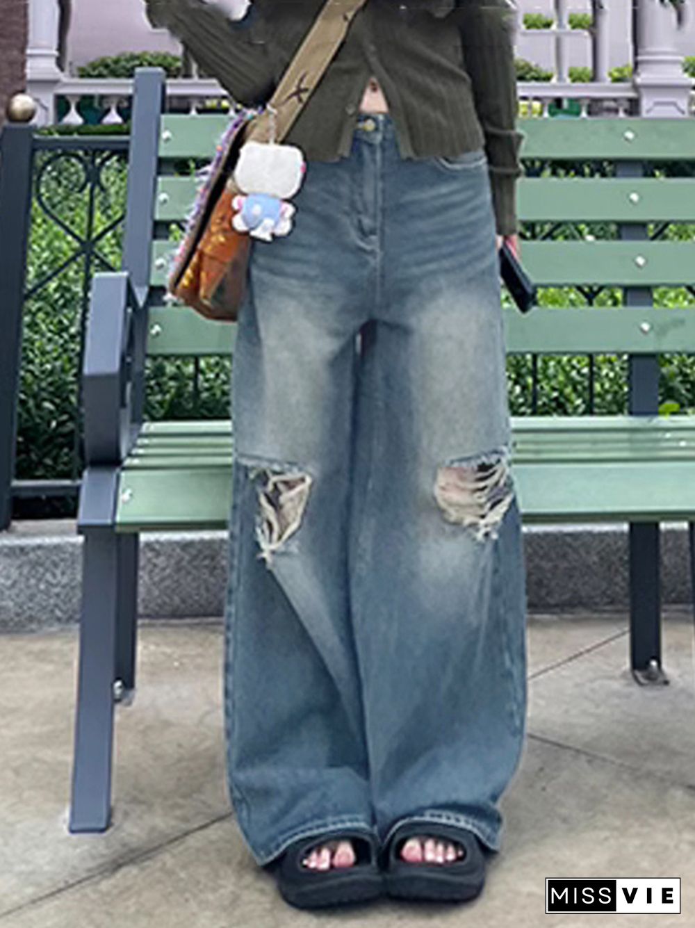 Retro Washed Tattered Design Boyfriend Jeans