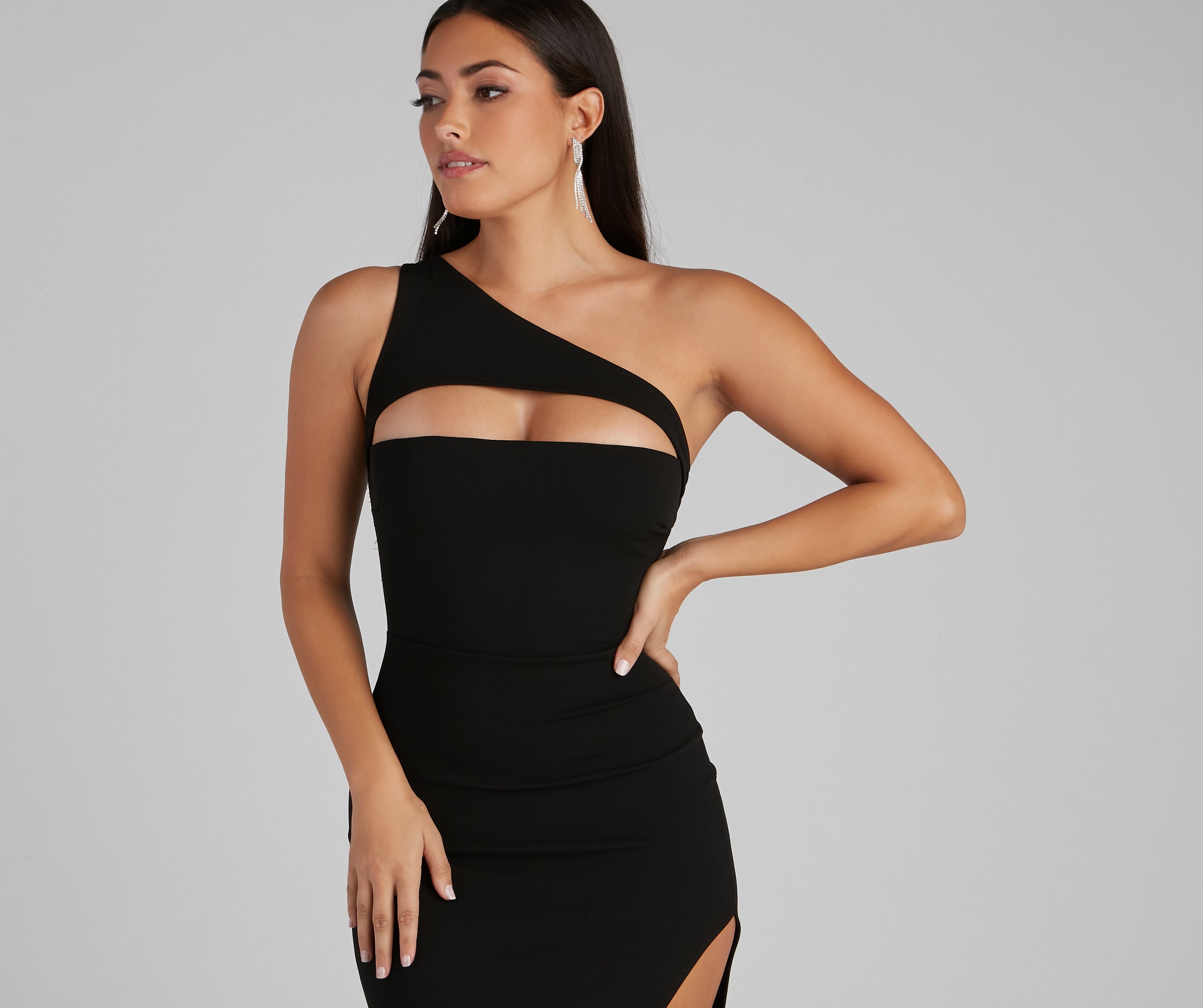 Mayven One-Shoulder Cutout Slit Formal Dress