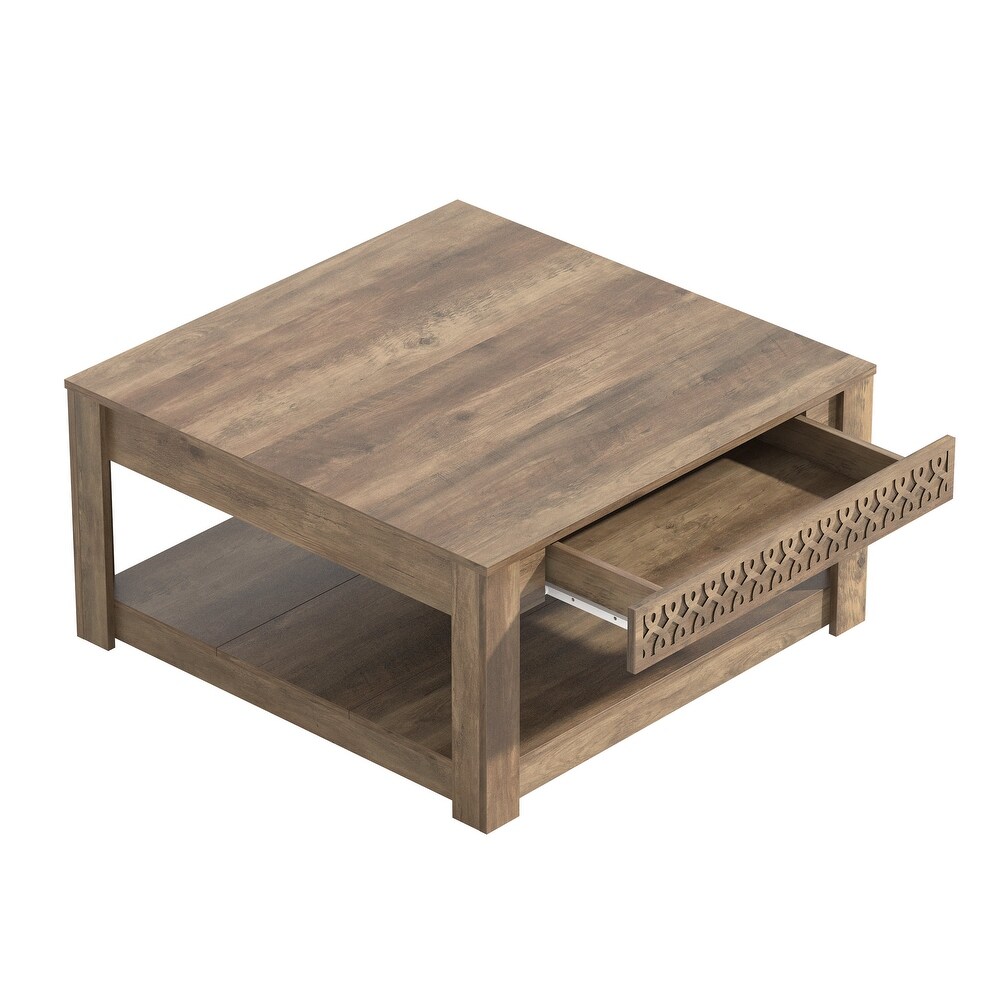 GALANO Japtur 31.5 in. Wood Top Square Laser Cut Coffee Table