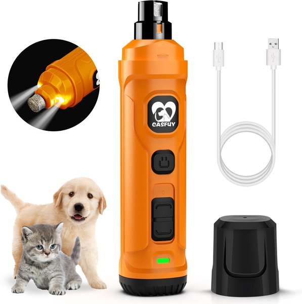 Casfuy 2 LED Light Cat and Dog Nail Grinder， Orange