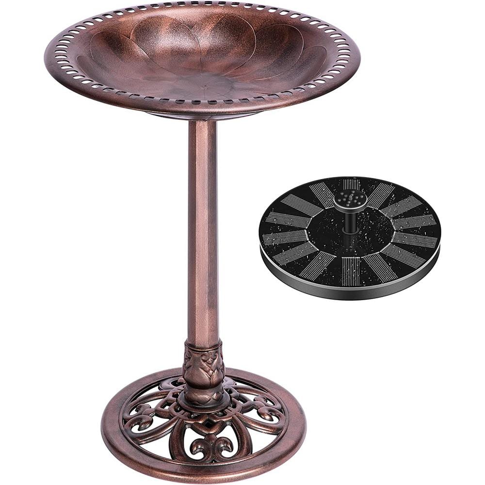 VIVOHOME Antique Polyresin Bronze Garden Birdbath with solar Powered Round Pond Fountain X0032T11XR