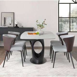 FORCLOVER 71 in. Rectangular Luxury Modern White Stone Dining Table with Solid Black Carbon Steel Base for Dining Room (Seats 8) MONMUCF-07DT01