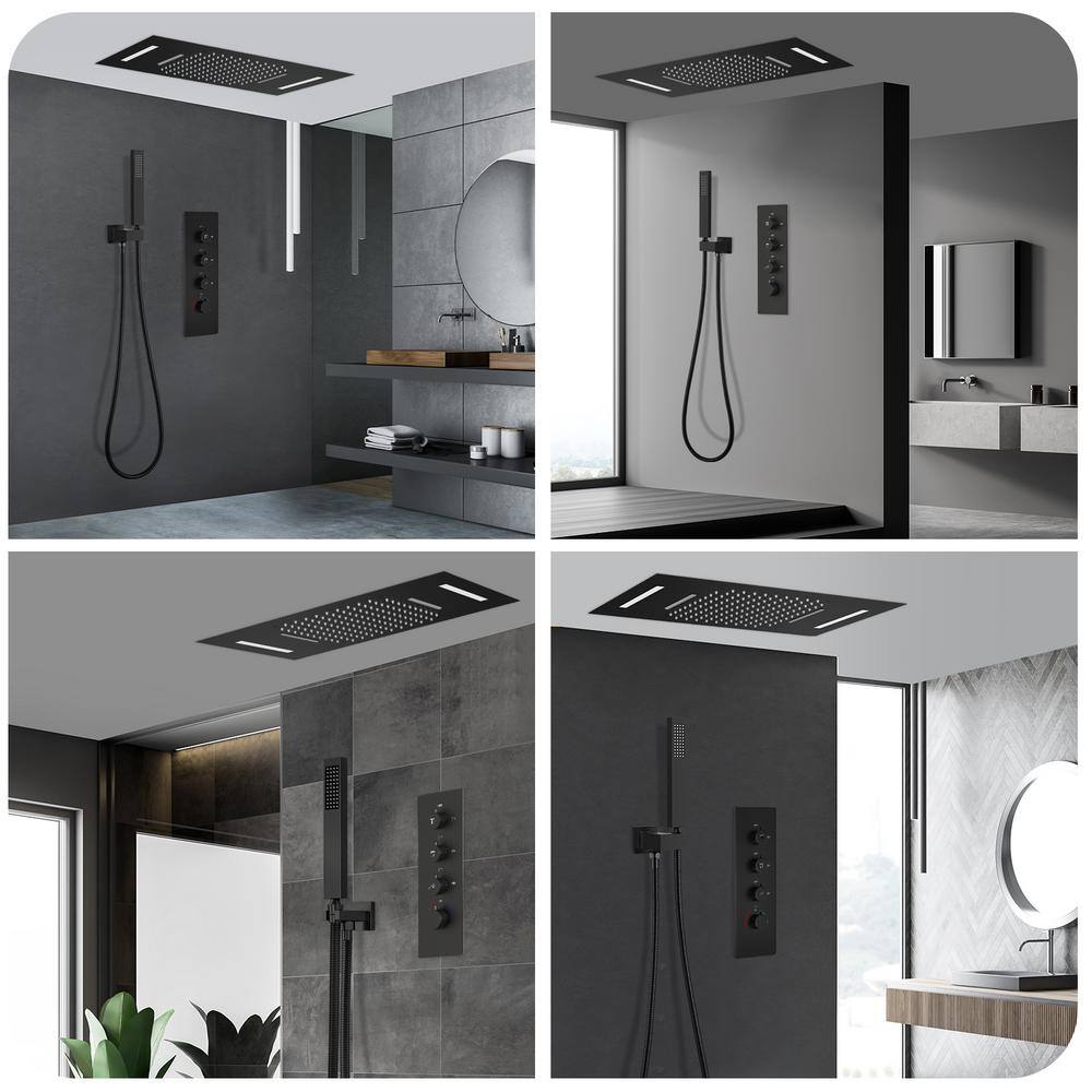 CRANACH Thermostatic 7-Spray Dual Shower Head Ceiling Mount and Handheld Shower Head 2.5 GPM in Matte Black SRSFS-1024-BK