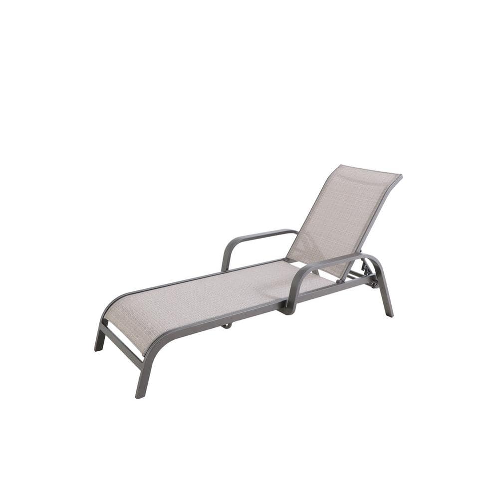 Home Decorators Collection Mix and Match Dark Taupe Aluminum Sling Outdoor Patio Stack Chaise Lounge with Sunbrella Elevation Stone FLA60441W-SB