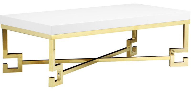 Pangea Home Sophia Stainless Steel Coffee Table in White Lacquer  ampGold   Contemporary   Coffee Tables   by Homesquare  Houzz